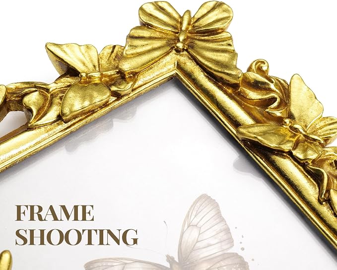 Cuspin 4x6 Gold Picture Frame, Ornate Butterfly Decorative Photo Frame - Image 4