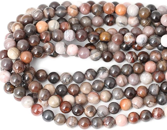 35PCS 10mm Natural Silicified Wood Jade Gemstone Round Loose Beads - Image 3