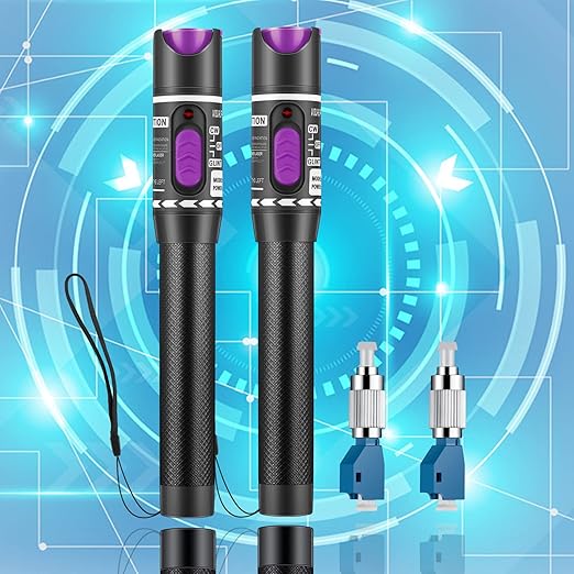 2pcs Fiber OpticVisual Fault Locator Fiber Optic Cable Tester with 1pc Singlemode 9/125um FC Male to LC Female Adapter, Purple Switch (Mode Number: VFL-30)