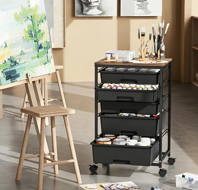 SYKIARIOL 5-Tier Rolling Utility Storage Drawer Craft Cart on Wheels - Image 2
