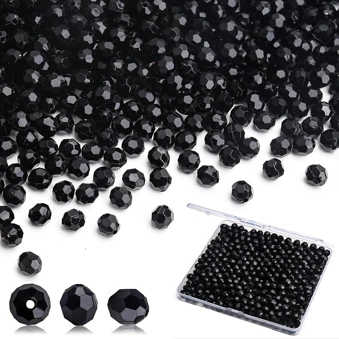 BONNY BOXX 500pcs 8mm Acrylic Faceted Round Crystal Beads Solid Black Loose by BONNY+BOXX