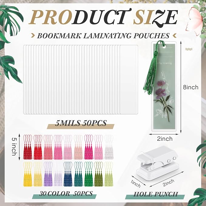 Fuyoooo 101 Pcs DIY Bookmark Making Kit Bookmark Laminating Pouches 5 Mil Hot - Image 2