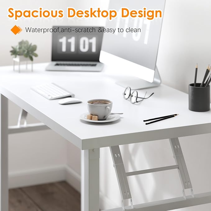 Need Large Folding Computer Desk, 62 Inch Writing Table, Metal Frame, Sturdy - Image 5