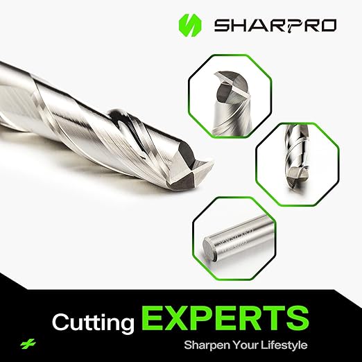 Upcut Spiral Router Bit Set 1/4 Inch Shank 1/4 Inch Cutting Dia. Solid Carbide CNC End Mill, Ideal for Wood Carving, Slot Mortise, Engraving, Grinding (5PCS)