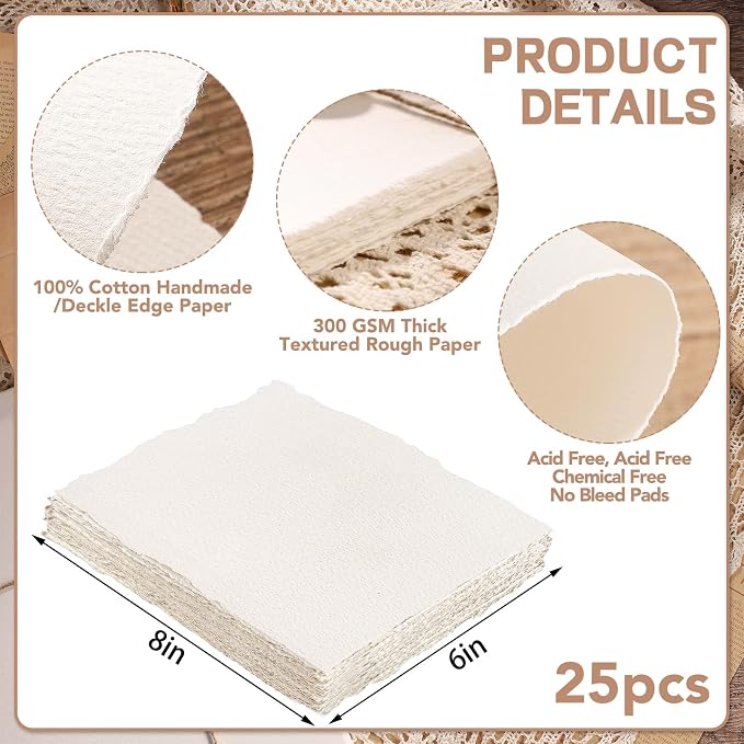 Prudiut 25 Sheets Cotton Watercolor Paper, 300 GSM, 6 x 8 inch, Texture Laid - Image 2