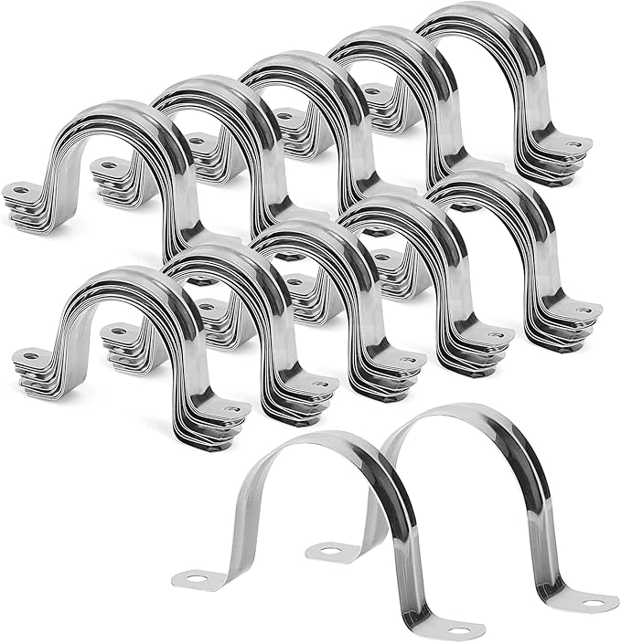 100 PCS 2 Inch U Pipe Strap, M50 Stainless Steel Bracket Clamp for PVC Pipe, 50mm