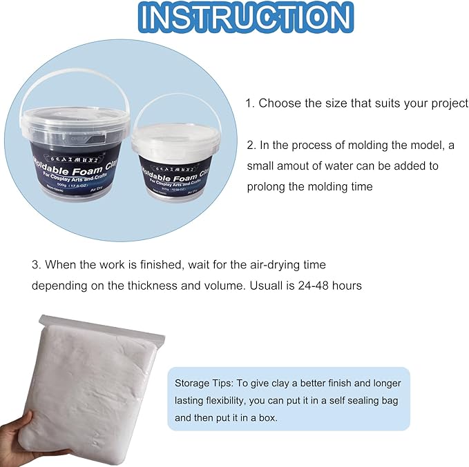 Foam Clay Cosplay Moldable Air Dry Foam Clay Craft 500g Black Lightweight - Image 5