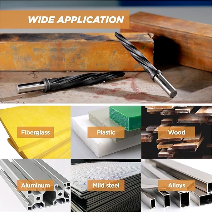 4pcs Bridge/Construction Reamer Set, 3/8", 1/2", 5/8", 3/4”, M35 HSS Taper Chucking Reamer Drill Bit for Steel Alloy Aluminum Metal Wood Plastic, 3/8" or 1/2" Shank, to Enlarge/Align Holes