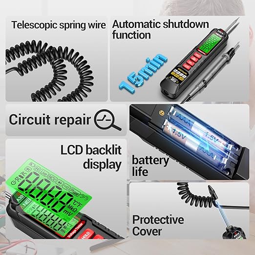 ANENG 0.5V-600V Multimeter,AC/DC Automotive Test Light,Buzzer Circuit Tester with Sharp Probe,Polarity Indicator Light, Continuity Voltage Fuse Tester Pen with Alligator Clip for Sedan, SUV, RV, Truck