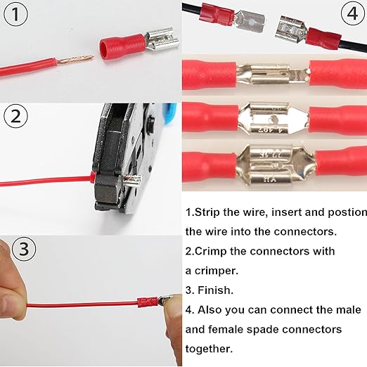 350pcs 19 Types Crimp Connectors, 2.8mm, 4.8mm, 6.3mm Male and Female Spade Terminals, Copper, Red, Blue, Yellow