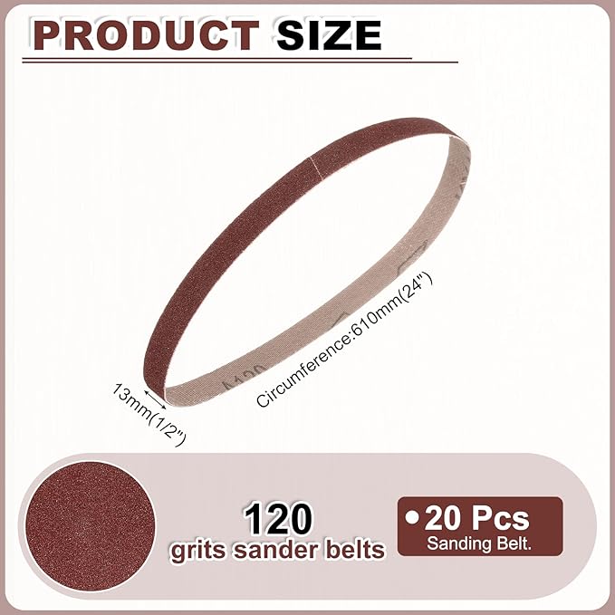 HARFINGTON 1/2 x 24 Inch Sanding Belts, 20 Pcs 120 Grit Aluminum Oxide Abrasive Belt Sander File Belt for Woodworking, Metal Polishing, Knife Sharpener