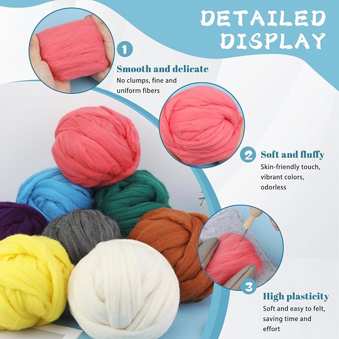 8 OZ Premium Merino Wool Roving, Soft Needle Felting Core Wool, Carded Felting - Image 4