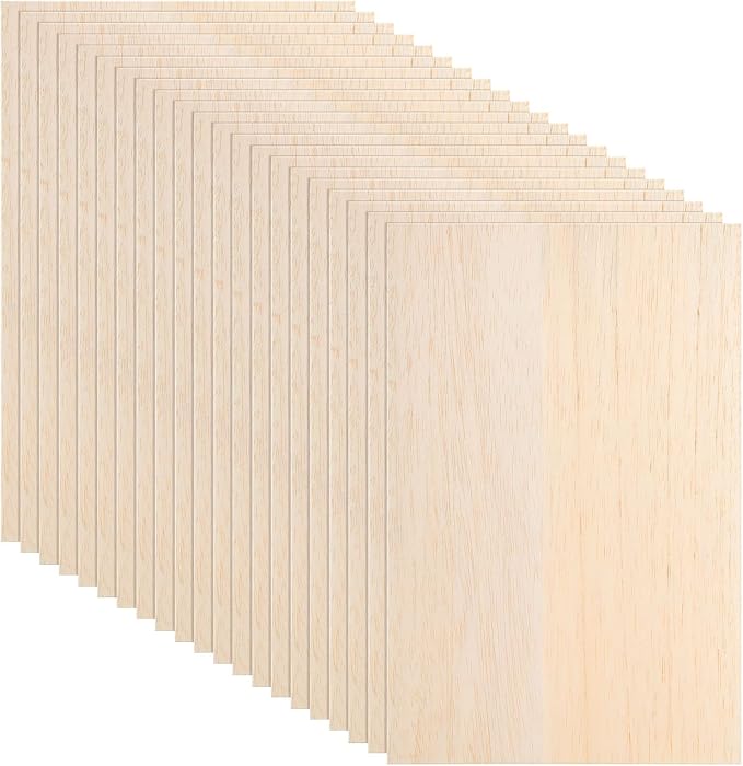 20 Pack Balsa Wood Sheets, 8”x12”x1/16”, Thin Natural Unfinished Wood by MIVIDE