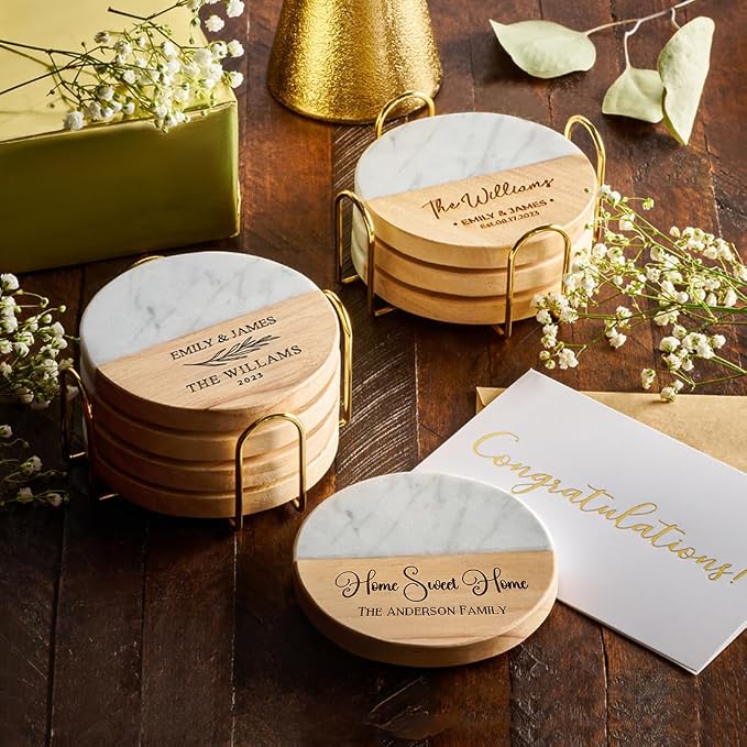 Custom Coasters Set of 4, Personalized Housewarming Gift, Engraved Gifts by GiftsToEngrave