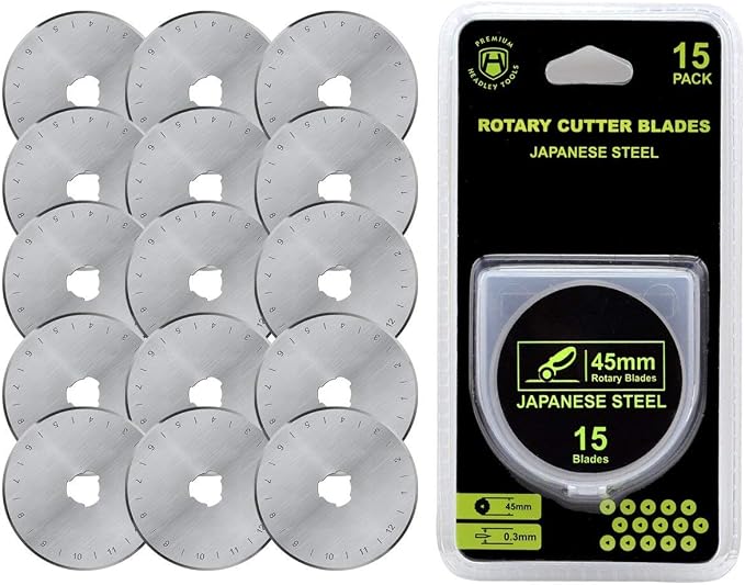 HEADLEY TOOLS 45mm Rotary Cutter Blades 15 Pack Fits Olfa, Replacement Rotary by HeadleyTools