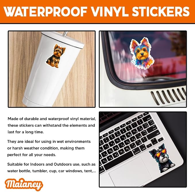 MAIANEY | Yorkshire Terrier Stickers, Cute Yorkshire Terrier Vinyl Decals - Image 3