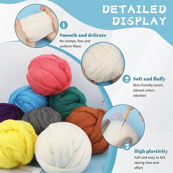 Wonvoc Core Wool for Needle Felting, 8 OZ White Merino Wool Roving, Soft - Image 4