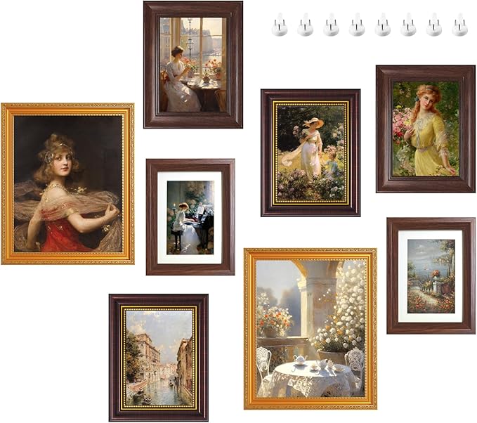 8 Pack Vintage Picture Frames for Wall or Tabletop, 2 Sizes 8x10 & 5x7 Inch | by Unknown