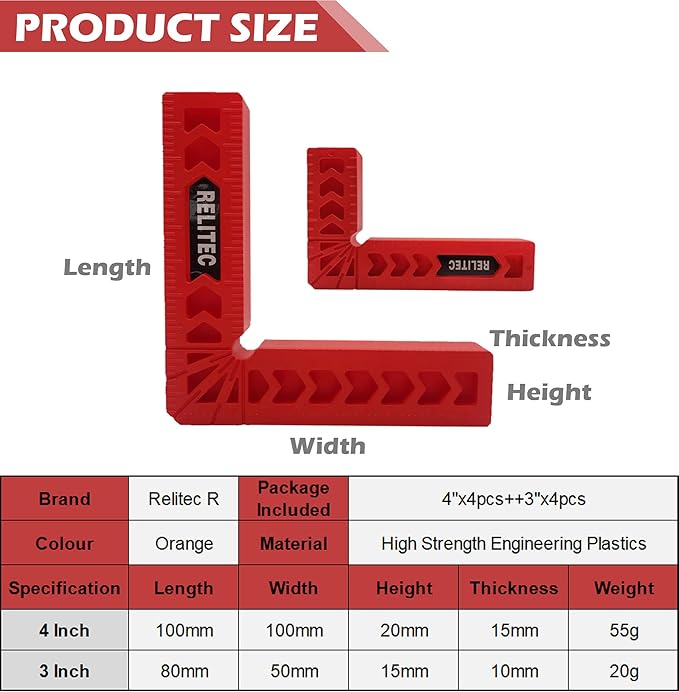 90 Degree Corner Clamp Clamping Squares Woodworking Tools Positioning Squares Right Angle Clamp Wood Clamps for Gluing Cabinets Picture Frames or Drawers Set of 8（3" 4"）