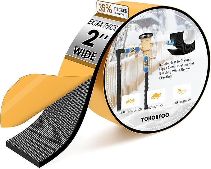 Pipe Insulation Tape, Foam Insulation Tape for Outdoor Pipes Winter Freeze Protection, Foam Pipe Insulation Wrap, Heat Tape for Water Pipes, Copper Pipes, PVC, AC Line, 2in x 15ft, Black