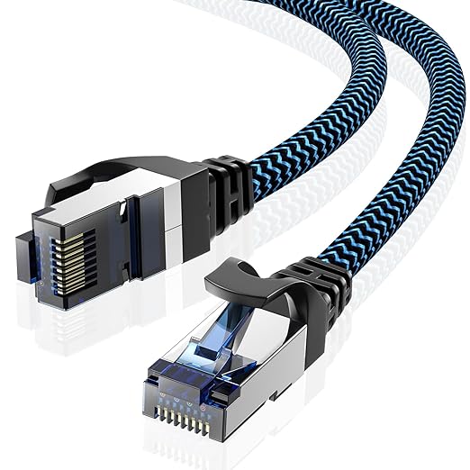 Cat8 Ethernet Cable 30 ft 1-Pack, High Speed 40Gbps 2000MHz Internet Cable Braided Shielded S/FTP LAN Network Cable RJ45 Connector Compatible with Router, Modem, Laptop, PC, Gaming