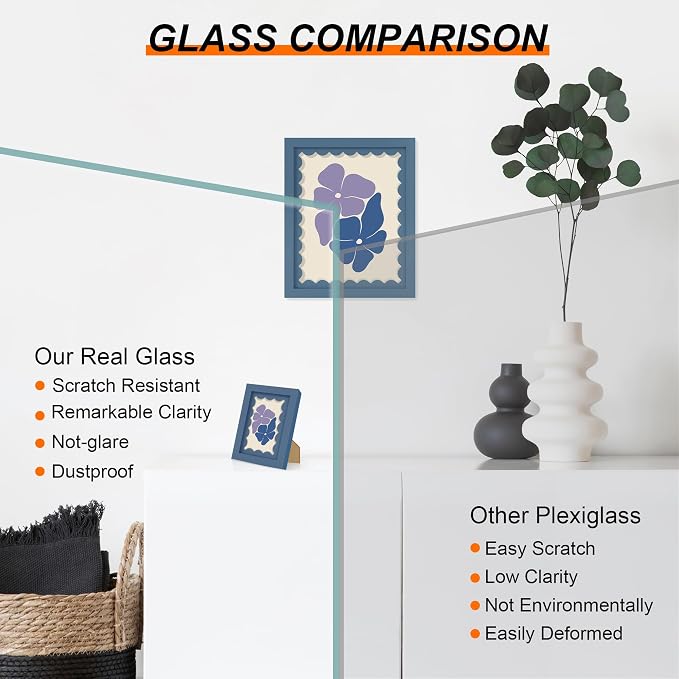 11x14 Picture Frame with Wavy Mat, Wooden Real Glass 11 x 14 Photo Frame - Image 2