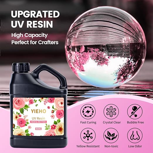 YIEHO UV Resin 500g -Bulk Upgraded Crystal Clear Hard UV Fast Curing Epoxy - Image 2