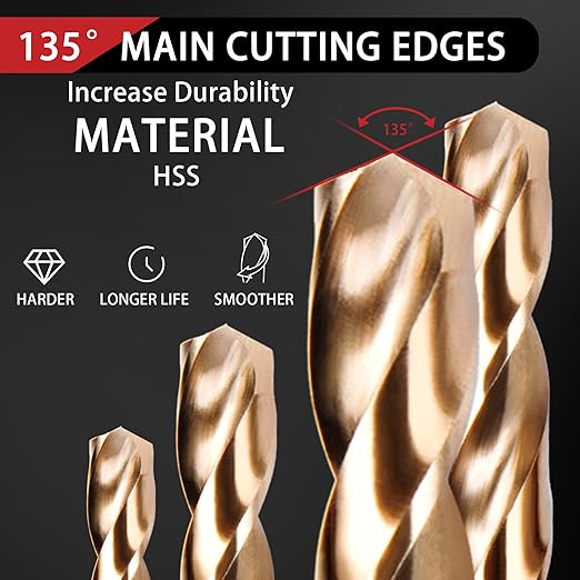 230 Pcs Drill Bit Set, 135° Tip Titanium Coated High Speed Steel, Twist Drill Bit Kit for Iron, Aluminum Alloy, Copper, Wood, Plastic, with Hard Storage Indexed Box 3/64''-1/2''