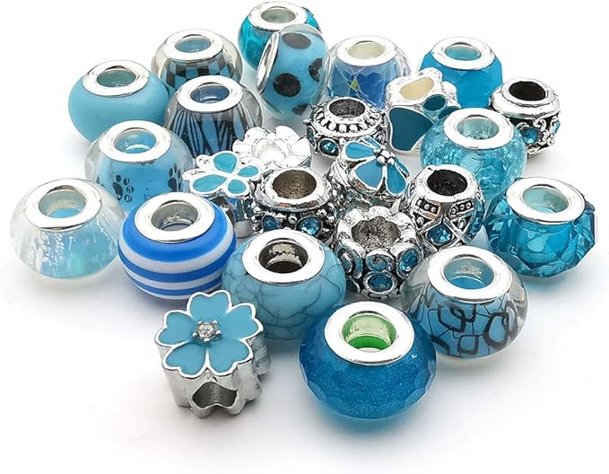 50pcs Assorted Blue Resin Imitation Glass European Large Hole Beads Rhinestone - Image 3