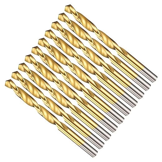 Drill Bit, 5/16" Cutting Diameter (7.938mm), 4241 HSS TiN Coated 118° Cutting Angle Versatile Jobber Bits - (Applications: for Drilling Plastic Wood Soft Thin Metal), 10-Pieces
