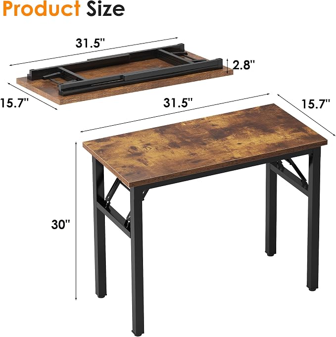 Need Small Folding Computer Desk, 31.5 Inch Writing Table, Rustic Brown | - Image 3