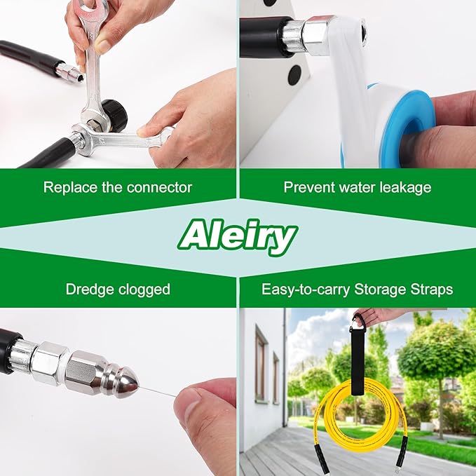 Sewer Jetter Kit for Pressure Washer,Water Jet Drain Cleaning Hose with Corner Rotating Button Spring Nose 1/4" NPT Sewer Cleaning Tool High-Pressure Nozzles,5800 PSI 50 FT