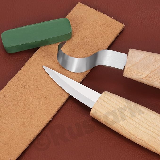 5pcs Wood Carving Knife Assortment Kit Wood Carving Knives Tools Set Includes Carving Hook Knife Wood Carving Whittling Knife Wood Carving Blank Polished Compound for Woodworking