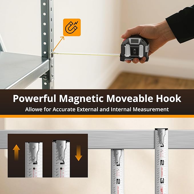 2-in-1 Laser Tape Measure, 152Ft Rechargeable Laser Measurement Tool & 16Ft Self-Locking Tape, Movable Magnetic Hook, Supports Ft/in/M, Area, Volume, Pythagoras for Construction, DIY, Woodworking