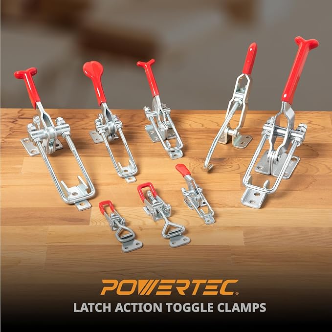 POWERTEC 1PK Toggle Clamp, 1980 lbs Holding Capacity, 40344 Adjustable 90 Degree Vertical U Bolt Latch w/Antislip Hand Grip for Woodworking Jigs & Fixtures, Smoker, Tire Carrier, Tool Box (20324)