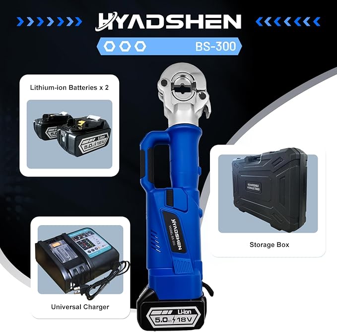 Electric Hydraulic Cable Lug Crimper Pliers,Rechargeable Crimping Tool,Straight-handled electric hydraulic pliers,6 Ton Electrical Terminal Cable Wire Fiber Crimper Kit with 11 Dies, 6 AWG to 600 MCM