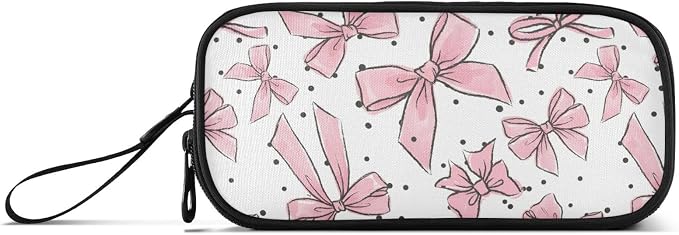 Pink Bows Dots Pencil Case Box Boys Girls Large Pencil Pouch Zipper - Image 6