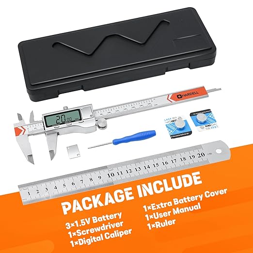 Digital Caliper, HARDELL 6 Inch Measuring Tool with Stainless Steel, Protection Design, Easy Switch from Inch Metric Fraction, Large LCD Screen 150mm for Household/DIY