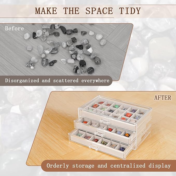 Bfttlity Acrylic Rock Display Case, 54 Grids Rock Collection Box - Image 5