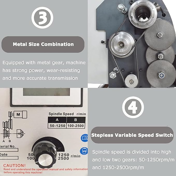 INTSUPERMAI 8"× 24" Metal Lathe Mini Precision Benchtop Metal Lathe Metric Thread Hobby DIY Metal Lathe1100W Brushless Motor Metal Turning Machine with 4 Jaw/3 Jaw Chuck 110V