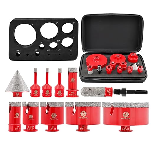 Diamond Core Drill Bit Set - 12pcs (6/6/8/20/25/35/50/75/100mm+20mm Finger Milling Bit+50mm Beveling Chamfer Bit+SDS) Diamond Hole Saw Kit for Porcelain Ceramic Tile Marble Granite