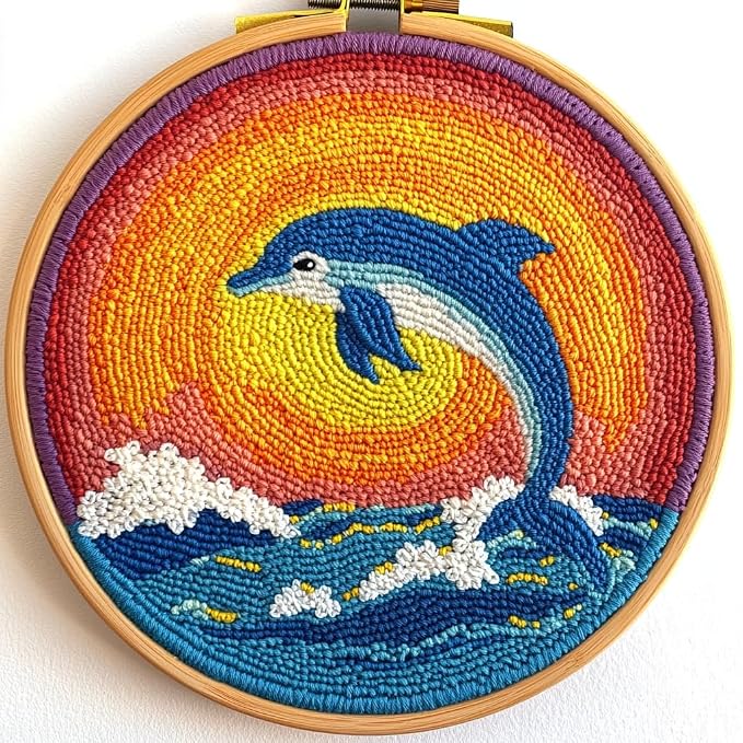DIY Punch Needle Kits Dolphin Jumping Under Sunset by Unknown