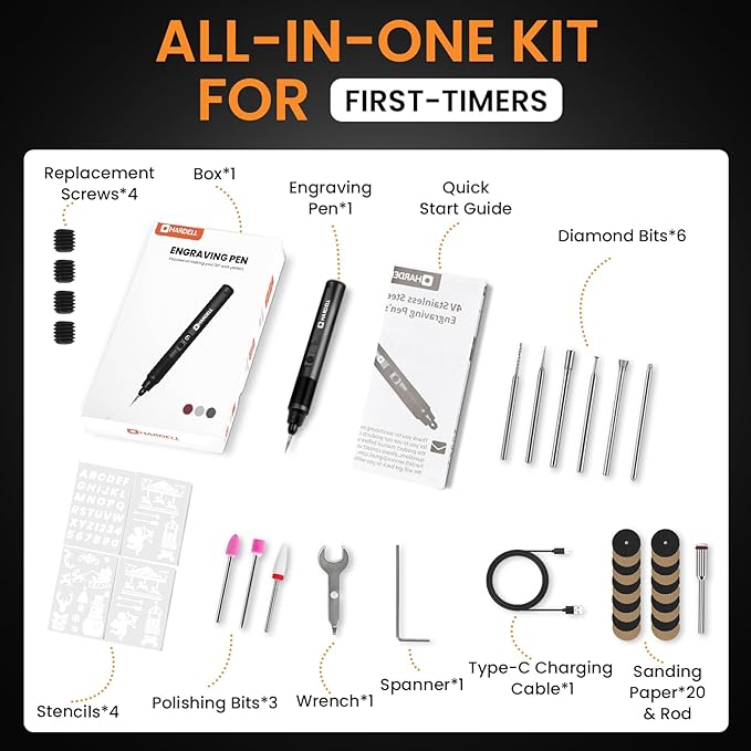 HARDELL Engraving Pen 6 Speed, USB-C Rechargeable Engraving Tool, Electric Engraving Pen Kit with 41 Accessories for Metal, Wood, Glass and Plastic, Cordless Engraving Pen Set for DIYer & Beginner