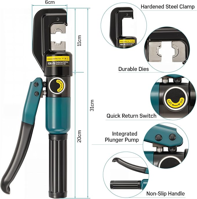 Hydraulic Crimping Tool for Railing - Wire Rope Battery Cable Lug Terminal Crimper with 9 Dies - 12 to 2/0 AWG for 1/8" 3/16" Stainless Steel Cable Railing