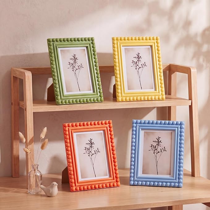 4 Pack 5 x 7 Picture Frame, Wood Beaded Boho Photo Frame, Vintage Photo Display - Image 6