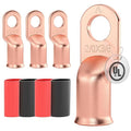 AIRIC UL Listed 2/0 AWG - 3/8" Battery Cable Lugs, Heat Shrink Ring Terminals End, Copper Cable Ends, Wiring Connector Terminal, Electrical Crimp Connectors, Wire Lug for 2/0 Gauge Wires, 4 PCS