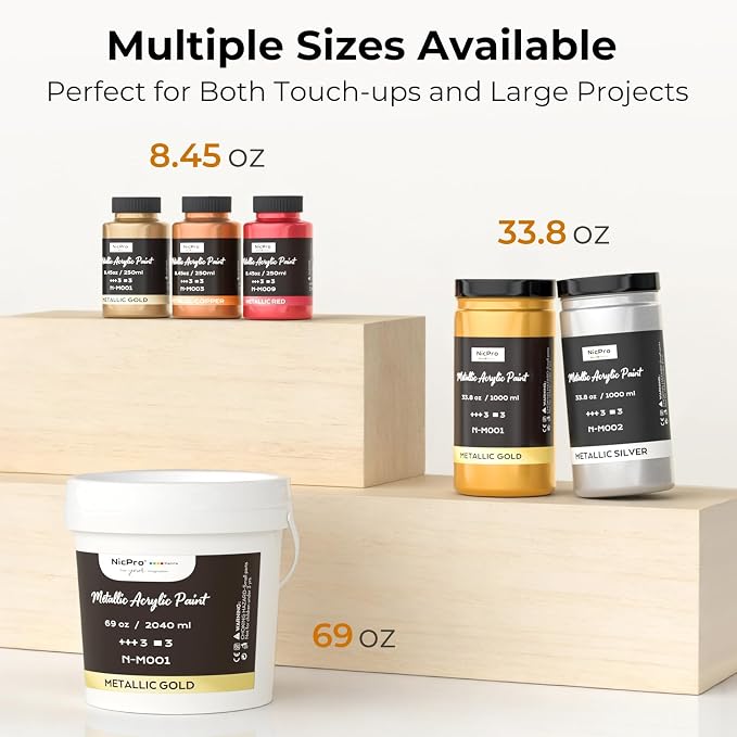 Nicpro Metallic Gold Acrylic Paint, 69oz/2040ml Large Gold Leaf Paint | Non - Image 5
