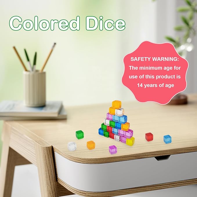 Mini Dice 8mm Acrylic Cubes, Tabletop Gaming Pieces & DIY Crafts - Image 7
