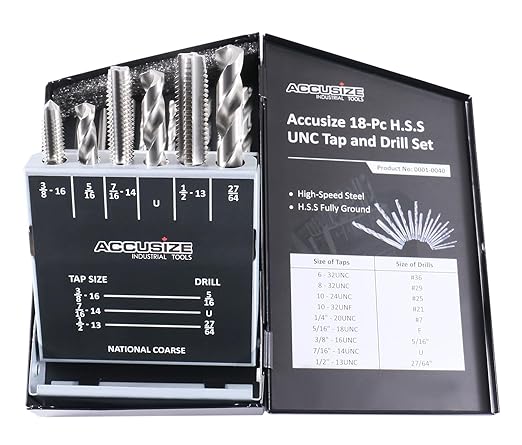 Accusize Industrial Tools U.N.C. 18 Pc H.S.S. Tap and Drill Set, 0001-0040