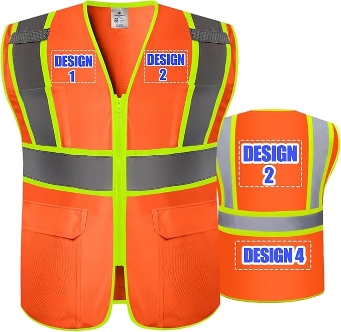 BeautyWill Custom Safety Vest Customized Logo Class 2 High Visibility Reflective Vest with Pockets Construction workwear
